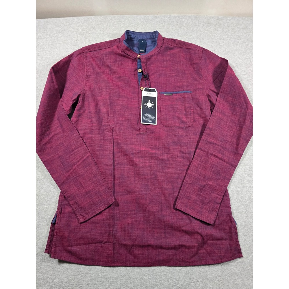 Peter England Indies Mens Burgundy Cotton Modern Kurta Shirt Mandarin Collar 36